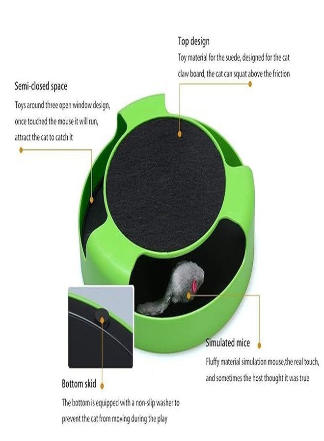 D&C PAWS لعبة خدش القطط التفاعلية D&C PAWS على شكل فأر مع فئران متحركة ولوحة خدش، مناسبة للقطط والقطط الصغيرة (أخضر) - Image 2